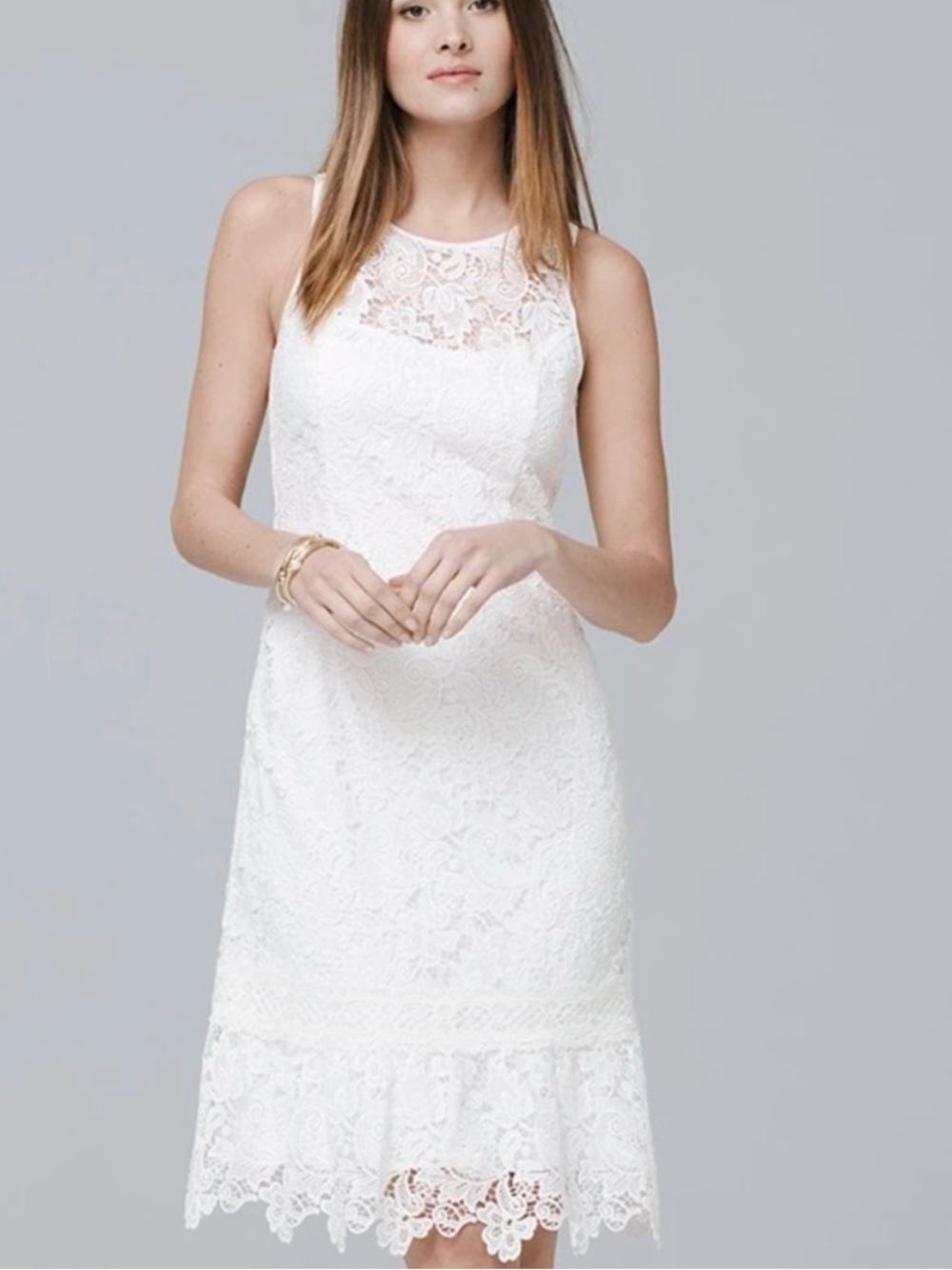 White House Black Market white floral Lace Midi Dress Size 2